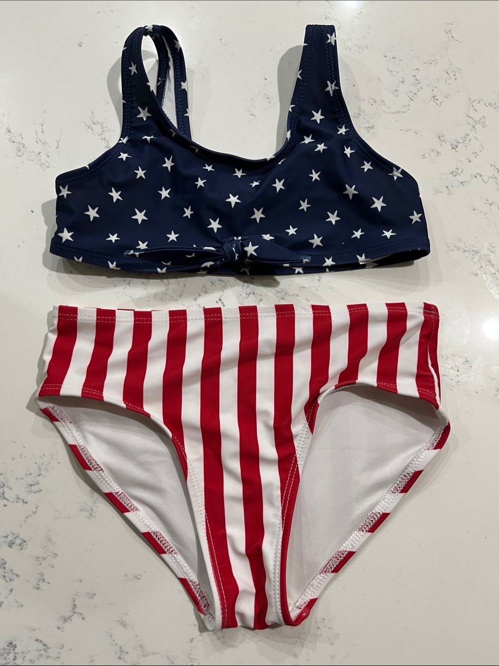 Old Navy Navy Star Crop Top & Red Stripe Bikini Bottoms